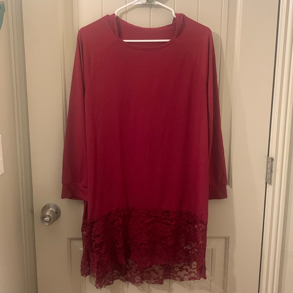 Red Hooded Tunic w/Lace